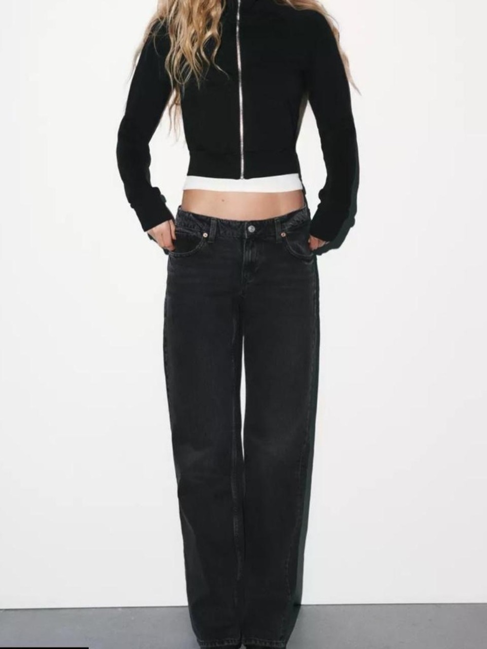 Zara trf mid rise wide leg jeans grey